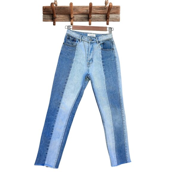 PACSUN High Rise Mom Jeans Two Tone Raw Hem - Picture 1 of 8
